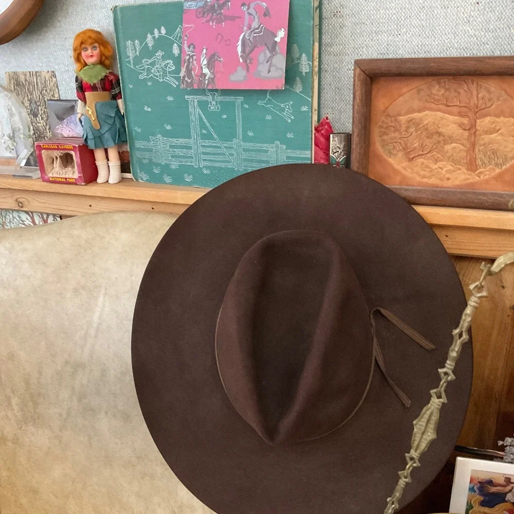 Brown Wide Brim Wool Fedora Hat - Unbranded